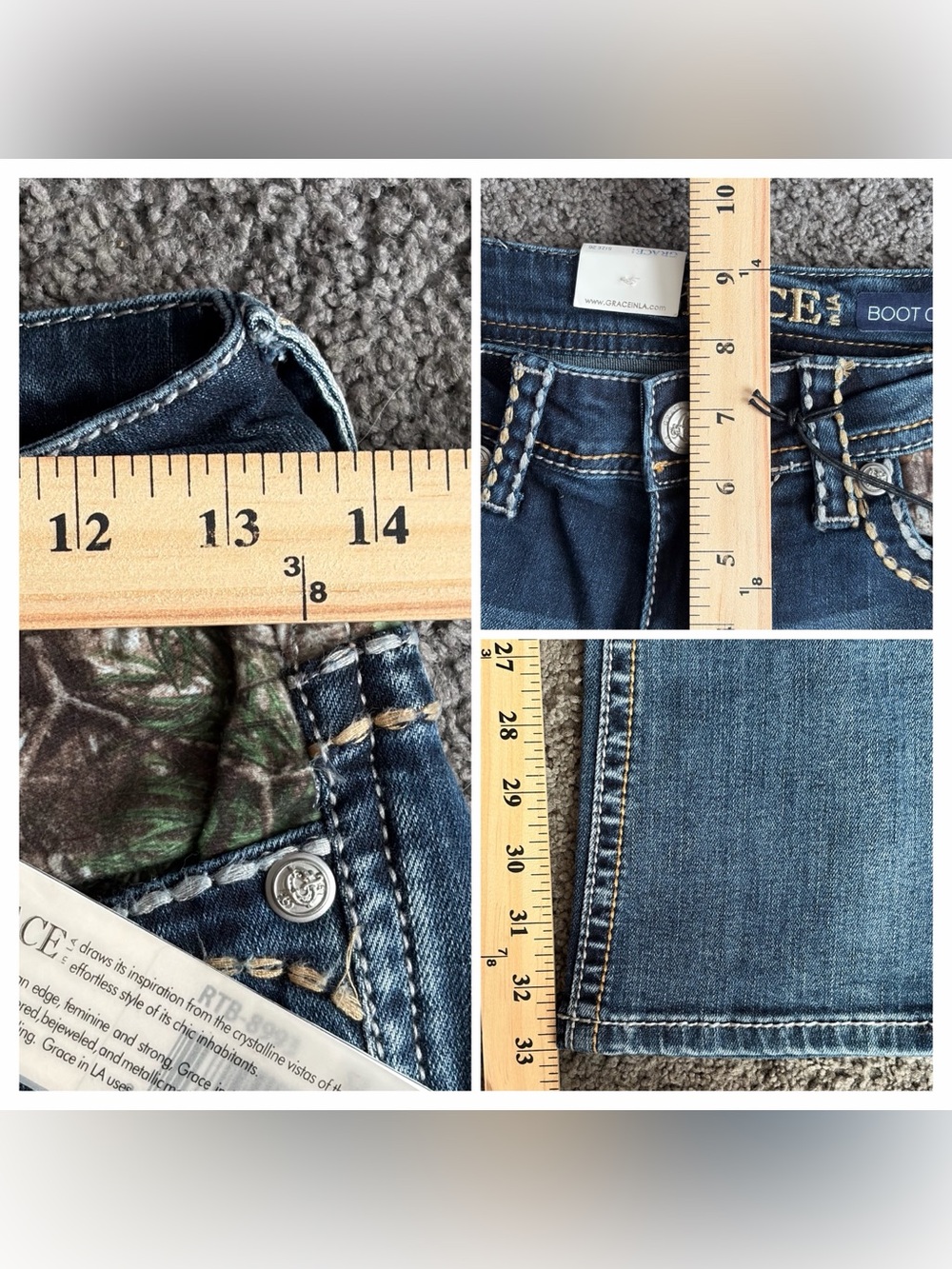Grace in LA Camo Yoke Embellished Distressed Bootcut Jeans 2/26 NWT - Picture 10 of 10
